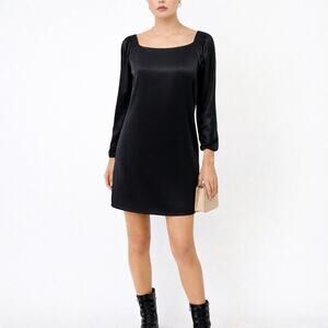 LAUNDRY By Design Black shift Dress 100% Silk square neckline Sz 4 Edgy Short